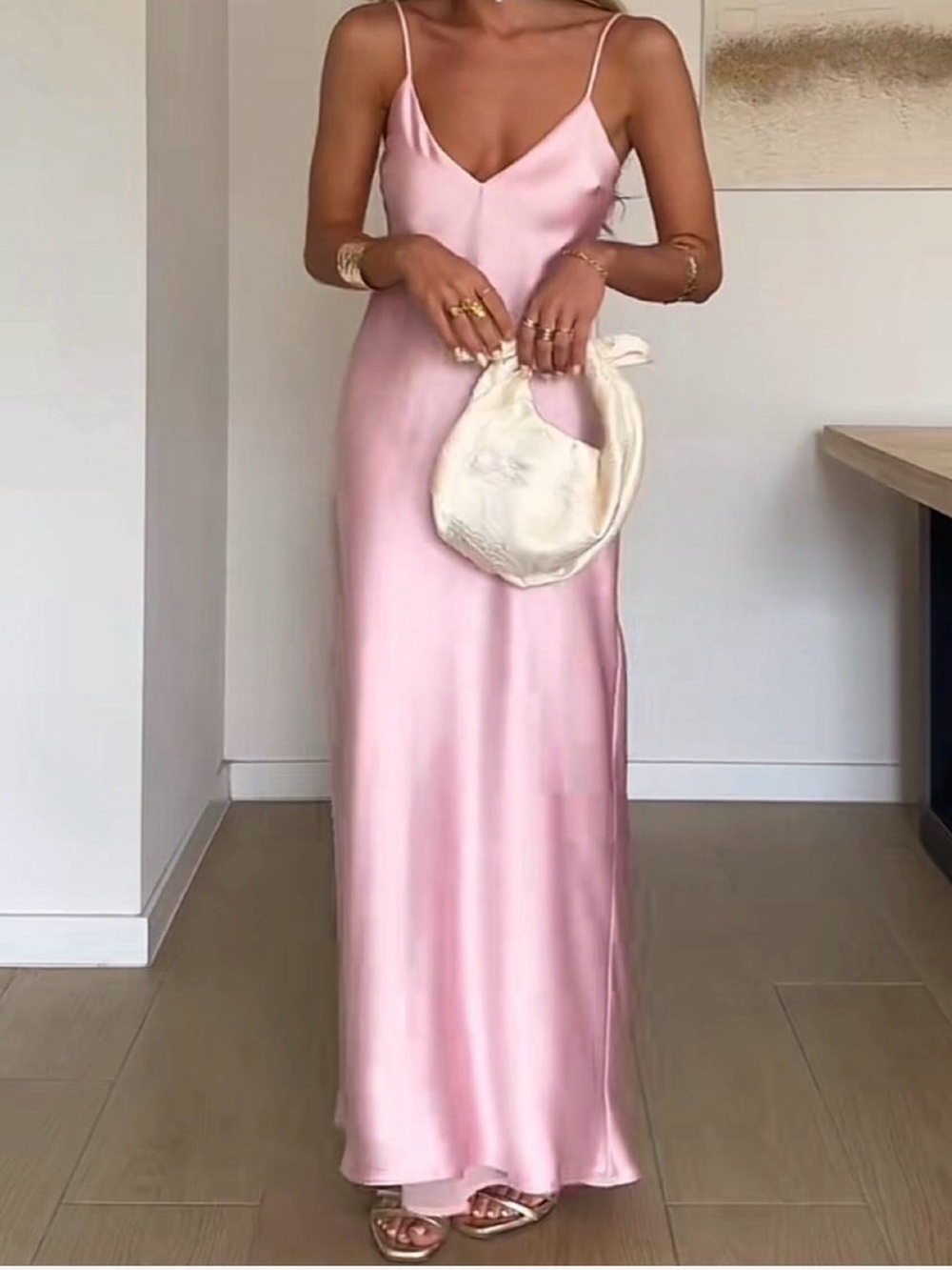 Zara Backless Pink Slip Dress with Tie-Back Straps